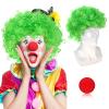 Adults Curly Afro Wig, Short Disco Party Hairpiece, Colorful 70s 80s 90s Fancy Dress Accessory, Cosplay Hairpiece for Women and Men With Red Foam Clown Nose, Green view 1
