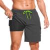 SILKWORLD Mens Swimming Trunks Quick Dry Beach Swimwear Shorts 9" Swimsuit with Compression Liner and Cargo Pockets (Dark Grey, XX-Large) view 1