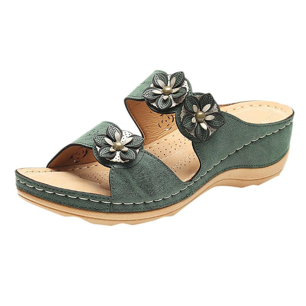 Orthopedic Sandals for Women, Women Wedge Walking Slippers with Arch Support Anti-Slip Breathable Sandal Slip On Flip Flops Dressy Summer Comfy Platform Beach Travel Sandal Shoes (06-Green, 8.5)