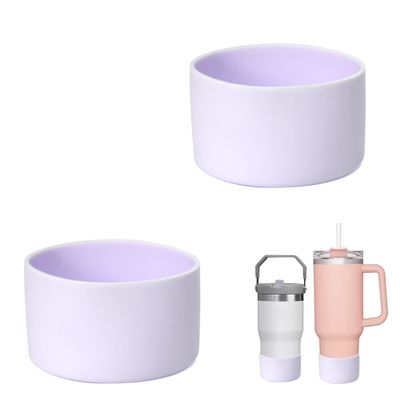 2Pcs Silicone Bumper Boot for Stanley Quencher Adventure 40oz Tumbler with Handle & Stanley IceFlow 20oz 30oz, Protective Water Bottle Bottom Sleeve Cover, Stanley Tumbler Accessories (Light Purple)