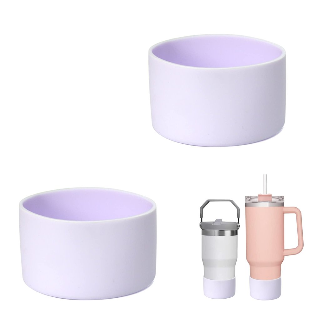 2Pcs Silicone Bumper Boot for Stanley Quencher Adventure 40oz Tumbler with Handle & Stanley IceFlow 20oz 30oz, Protective Water Bottle Bottom Sleeve Cover, Stanley Tumbler Accessories (Light Purple)