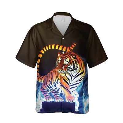 Bengal Tiger Hawaiian Shirts for Men - Fire Flame Button Down Mens Hawaiian Shirts Short Sleeve Series 61 Size XL