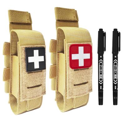 Laser Cut Tactical Molle Tourniquet Pouch TQ Holder Tourniquets Holster IFAK TQ Tourniquet Case Trauma Medical Shear Pouch Pen and Penlight Holder (TAN Set 2)
