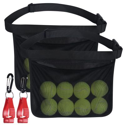 Tennis Pickleball Holder Wasit Pouch: 2 pcs Tennis Wasit Ball Band with Hanging Hook for Pickleball Accessory Mesh Hip Bag