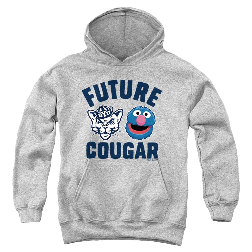 BYU Cougars Sesame Street Grover Official Future Cougar Youth Kids Boy/Girls Pull-Over Hoodie,Athletic Heather, X-Large