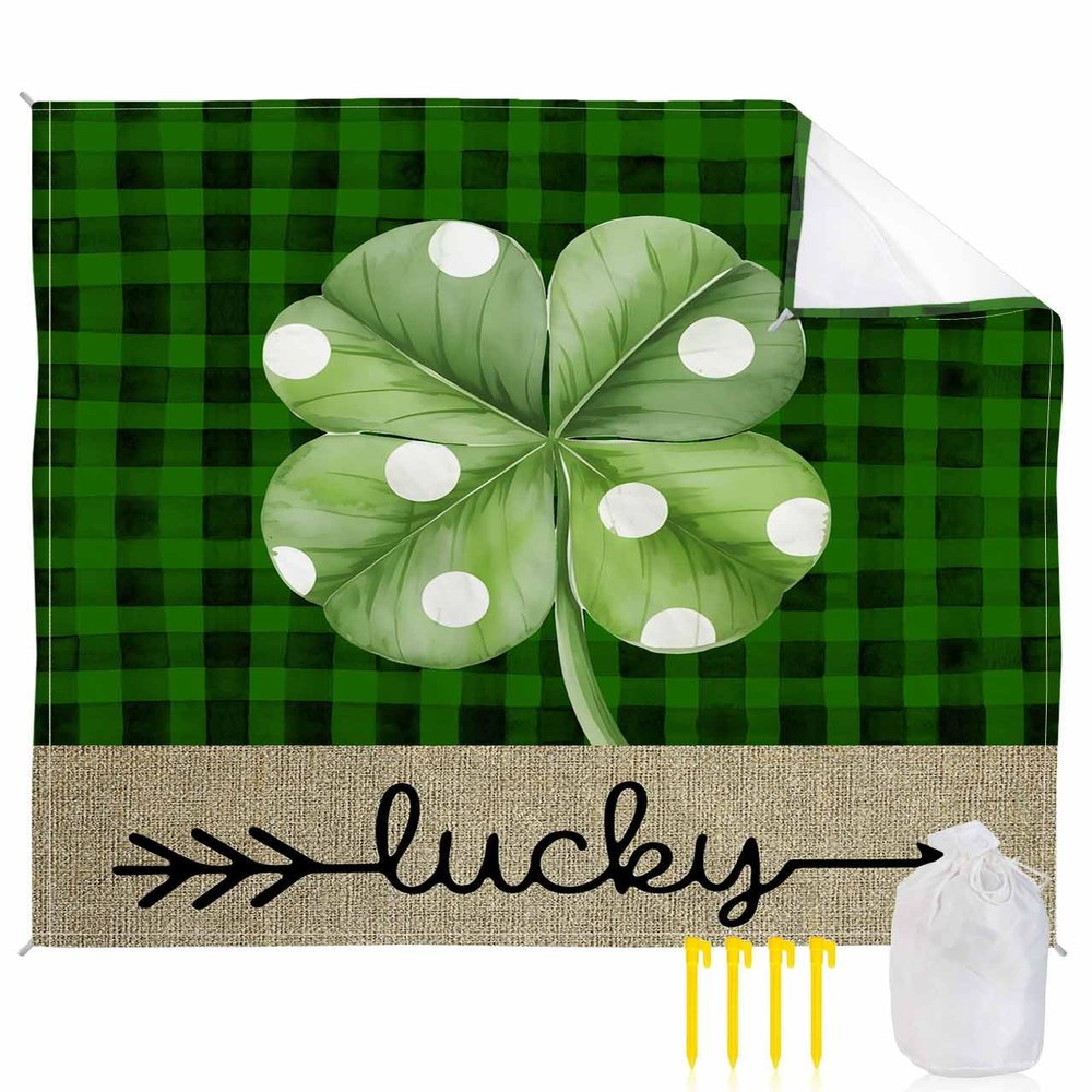 Smile Sunflower Beach Blanket, St. Patrick's Day Beach Mat 83"x79" Large Picnic Blanket,Sandproof Waterproof Outdoor Beach Blankets for Travel Camping Hiking Beach Vacation