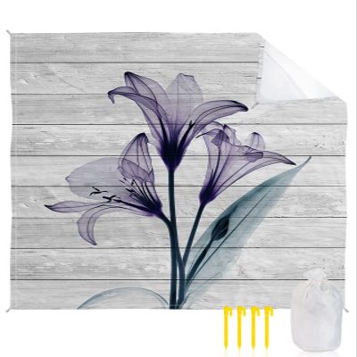 Beach Blanket, Abstract Transparent Purple Lilies Wood Grain Beach Mat 95"x80" Large Picnic Blanket,Sandproof Waterproof Outdoor Beach Blankets for Travel Camping Hiking Beach Vacation