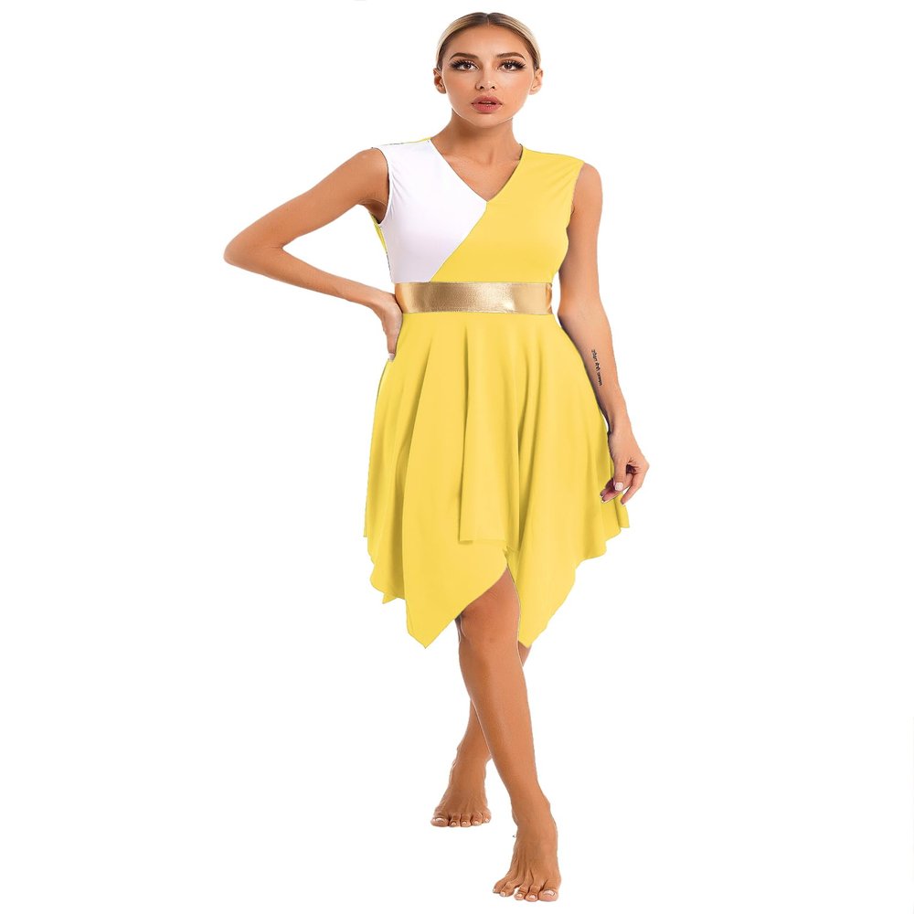 HULIJA Women's V Neck Sleeveless Praise Dance Dresses Irregular Liturgical Worship Dance Costume 03-yw Large