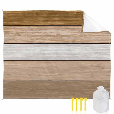 Smile Sunflower Beach Blanket, Brown Ombre Retro Farm Gradient Wood Grain Beach Mat 95"x80" Large Picnic Blanket,Sandproof Waterproof Outdoor Beach Blankets for Travel Camping Hiking Beach Vacation