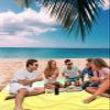 Beach Blanket, Summer Green White Yellow Simple Wave Striped Beach Mat 118"x108" Large Picnic Blanket,Sandproof Waterproof Outdoor Beach Blankets for Travel Camping Hiking Beach Vacation view 3