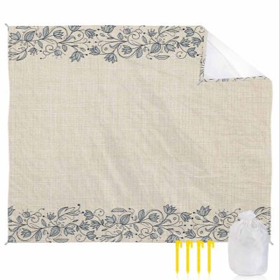 Beach Blanket, Ethnic Style Simple Flower Cotton Linen Beach Mat 118"x108" Large Picnic Blanket,Sandproof Waterproof Outdoor Beach Blankets for Travel Camping Hiking Beach Vacation