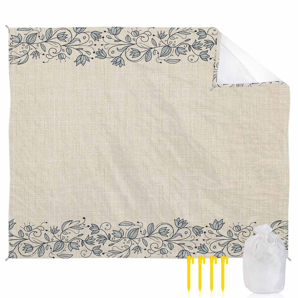 Beach Blanket, Ethnic Style Simple Flower Cotton Linen Beach Mat 118"x108" Large Picnic Blanket,Sandproof Waterproof Outdoor Beach Blankets for Travel Camping Hiking Beach Vacation