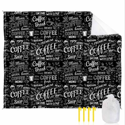 Beach Blanket, Mid-Century Modern Coffee Shop Letterings Patterns Black Beach Mat 83"x79" Large Picnic Blanket,Sandproof Waterproof Outdoor Beach Blankets for Travel Camping Hiking Beach Vacation