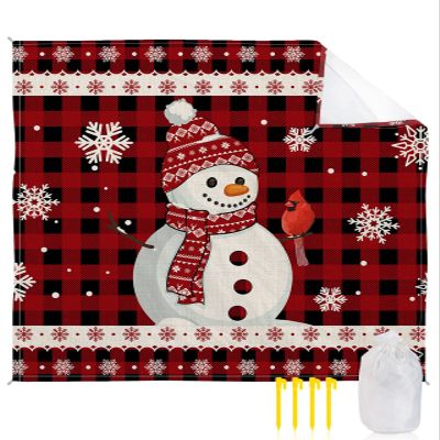 Beach Blanket, Christmas Tres Snowman Snowflake Black and Red Plaid Buffalo Beach Mat 83"x79" Large Picnic Blanket,Sandproof Waterproof Outdoor Beach Blankets for Travel Camping Hiking Beach Vacation