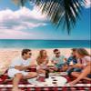 Beach Blanket, Christmas Tres Snowman Snowflake Black and Red Plaid Buffalo Beach Mat 83"x79" Large Picnic Blanket,Sandproof Waterproof Outdoor Beach Blankets for Travel Camping Hiking Beach Vacation view 3
