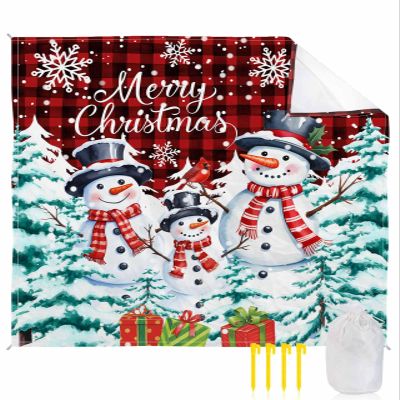 Beach Blanket, Merry Christmas Xmas Tree Snowman Red Black Plaid Beach Mat 108"x84" Large Picnic Blanket,Sandproof Waterproof Outdoor Beach Blankets for Travel Camping Hiking Beach Vacation