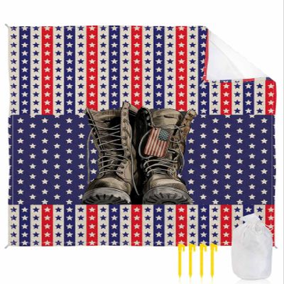 Beach Blanket, Independence Day Classic Boots And Stars On Red Blue Stripes Beach Mat 83"x79" Large Picnic Blanket,Sandproof Waterproof Outdoor Beach Blankets for Travel Camping Hiking Beach Vacation