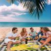 Beach Blanket, Summer Lemon Tree Gnome Black and White Plaid Buffalo Beach Mat 83"x79" Large Picnic Blanket,Sandproof Waterproof Outdoor Beach Blankets for Travel Camping Hiking Beach Vacation view 3