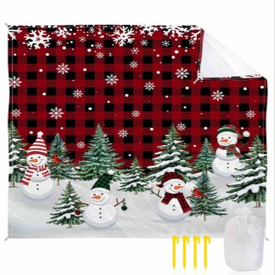 Beach Blanket, Christmas Snowman Xmas Tree Red Black Buffalo Plaid Beach Mat 108"x84" Large Picnic Blanket,Sandproof Waterproof Outdoor Beach Blankets for Travel Camping Hiking Beach Vacation