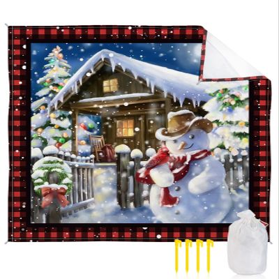 Beach Blanket, Christmas Cute Snowman with Red Bird Black Buffalo Plaid Beach Mat 83"x79" Large Picnic Blanket,Sandproof Waterproof Outdoor Beach Blankets for Travel Camping Hiking Beach Vacation