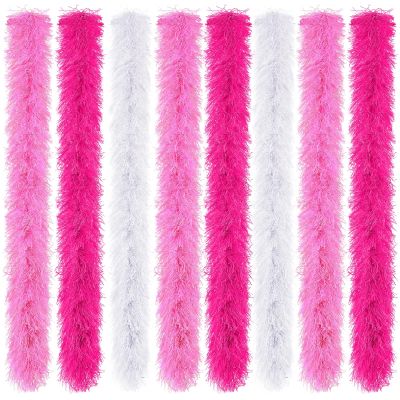 Jexine 8 Pcs Feather Boas Bulk Artificial Fluffy Boas Decor for Wedding Costume Dress Tea Party Supplies (5 ft,Pink,Rose,White)
