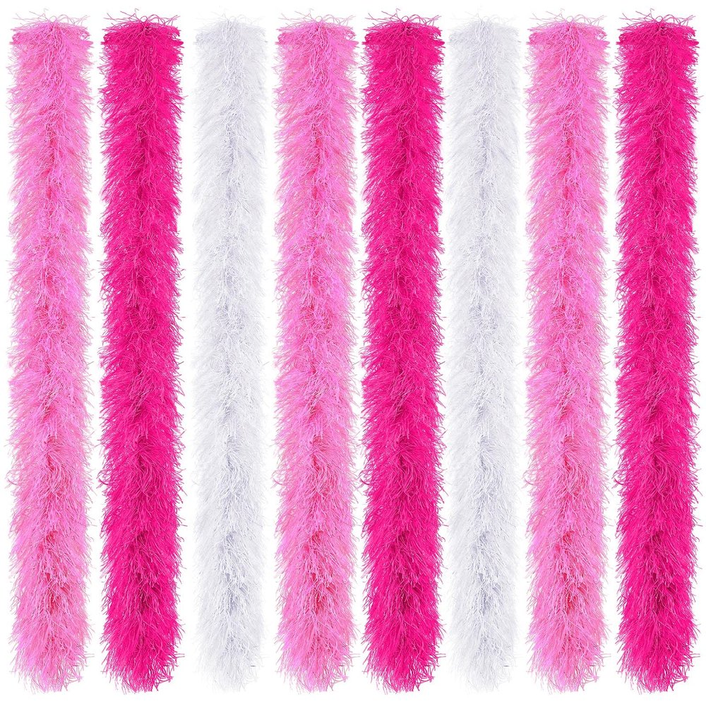 Jexine 8 Pcs Feather Boas Bulk Artificial Fluffy Boas Decor for Wedding Costume Dress Tea Party Supplies (5 ft,Pink,Rose,White)