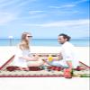 Beach Blanket, Valentine's Day Red Love Heart with Eucalyptus Leaves Bohemian Beach Mat 95"x80" Large Picnic Blanket,Sandproof Waterproof Outdoor Beach Blankets for Travel Camping Hiking view 4