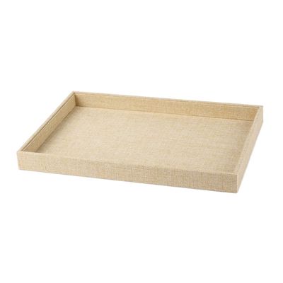 1 Piece Linen Jewelry Display Tray Jewelry Viewing Tray Stackable Jewelry Tray Showcase Organizer Jewelry Display Empty Plate for Necklace Bracelet Ring Earring Watch, 13.8 x 9.4 Inch, Beige
