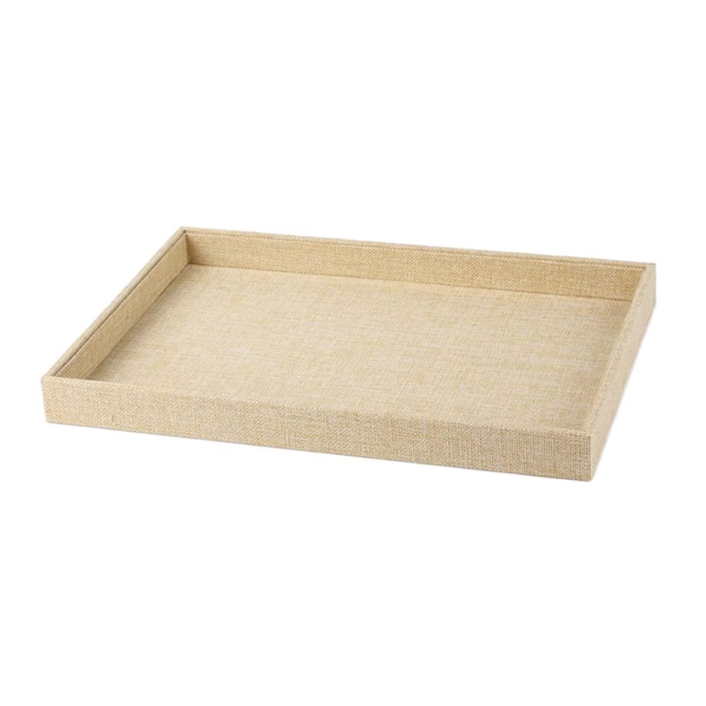 1 Piece Linen Jewelry Display Tray Jewelry Viewing Tray Stackable Jewelry Tray Showcase Organizer Jewelry Display Empty Plate for Necklace Bracelet Ring Earring Watch, 13.8 x 9.4 Inch, Beige