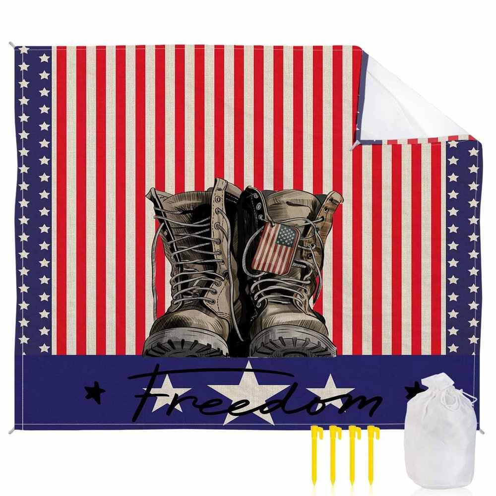 Beach Blanket, Independence Day Boots Stars On Stars And Stripes Freedom Beach Mat 83"x79" Large Picnic Blanket,Sandproof Waterproof Outdoor Beach Blankets for Travel Camping Hiking Beach Vacation
