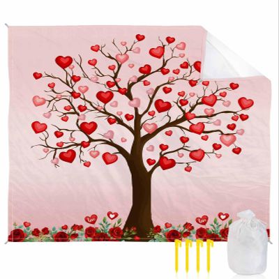 Beach Blanket, Romantic Red Pink Love Heart Tree Valentine's Day Beach Mat 83"x79" Large Picnic Blanket,Sandproof Waterproof Outdoor Beach Blankets for Travel Camping Hiking Beach Vacation