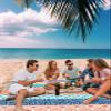Beach Blanket, Boho Geometric Floral Stripe Ethnic Turquoise Orange Blue Beach Mat 95"x80" Large Picnic Blanket,Sandproof Waterproof Outdoor Beach Blankets for Travel Camping Hiking Beach Vacation view 3