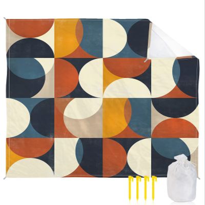 Beach Blanket, Retro Middle Ages Abstract Geometic Orange Blue Pattern Beach Mat 95"x80" Large Picnic Blanket,Sandproof Waterproof Outdoor Beach Blankets for Travel Camping Hiking Beach Vacation