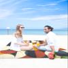 Beach Blanket, Retro Middle Ages Abstract Geometic Orange Blue Pattern Beach Mat 95"x80" Large Picnic Blanket,Sandproof Waterproof Outdoor Beach Blankets for Travel Camping Hiking Beach Vacation view 4