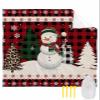 Beach Blanket, Christmas Snowman Xmas Plaid Tree Red Buffalo Plaid Beach Mat 108"x84" Large Picnic Blanket,Sandproof Waterproof Outdoor Beach Blankets for Travel Camping Hiking Beach Vacation view 1