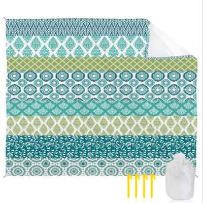 Beach Blanket, Boho Geometric Floral Stripe Ethnic Turquoise Teal Green Beach Mat 83"x79" Large Picnic Blanket,Sandproof Waterproof Outdoor Beach Blankets for Travel Camping Hiking Beach Vacation