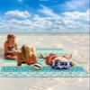 Beach Blanket, Boho Geometric Floral Stripe Ethnic Turquoise Teal Green Beach Mat 83"x79" Large Picnic Blanket,Sandproof Waterproof Outdoor Beach Blankets for Travel Camping Hiking Beach Vacation view 2