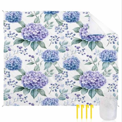 Beach Blanket, Watercolor Hydrangea Spring Summer Flowers Floral Beach Mat 83"x79" Large Picnic Blanket,Sandproof Waterproof Outdoor Beach Blankets for Travel Camping Hiking Beach Vacation