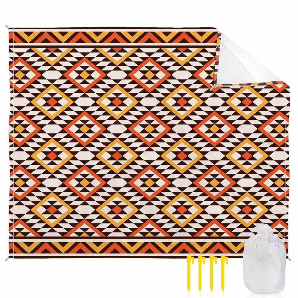 Beach Blanket, Vintage Geometric American Tribal Pattern Brown Texture Beach Mat 118"x108" Large Picnic Blanket,Sandproof Waterproof Outdoor Beach Blankets for Travel Camping Hiking Beach Vacation