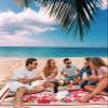 Beach Blanket, Happy Valentine's Day Love Gnome Rose Flowers Red Stripes Linen Beach Mat 83"x79" Large Picnic Blanket,Sandproof Waterproof Outdoor Beach Blankets for Travel Camping Hiking view 3