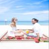 Beach Blanket, Happy Valentine's Day Love Gnome Rose Flowers Red Stripes Linen Beach Mat 83"x79" Large Picnic Blanket,Sandproof Waterproof Outdoor Beach Blankets for Travel Camping Hiking view 4