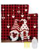 Beach Blanket, Valentine's Day Love Heart Gnome Red Black Plaid Beach Mat 95"x80" Large Picnic Blanket,Sandproof Waterproof Outdoor Beach Blankets for Travel Camping Hiking Beach Vacation view 1