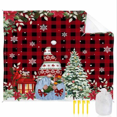 Beach Blanket, Christmas Gnome Xmas Tree Red Black Buffalo Plaid Beach Mat 83"x79" Large Picnic Blanket,Sandproof Waterproof Outdoor Beach Blankets for Travel Camping Hiking Beach Vacation