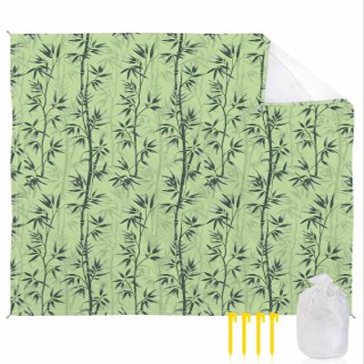Smile Sunflower Beach Blanket, Chinese Style Spring Hand-Painted Bamboo Beach Mat 118"x108" Large Picnic Blanket,Sandproof Waterproof Outdoor Beach Blankets for Travel Camping Hiking Beach Vacation
