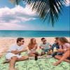 Smile Sunflower Beach Blanket, Chinese Style Spring Hand-Painted Bamboo Beach Mat 118"x108" Large Picnic Blanket,Sandproof Waterproof Outdoor Beach Blankets for Travel Camping Hiking Beach Vacation view 3