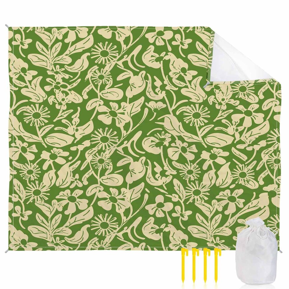 Beach Blanket, Sunflower Flowers Pattern Green Beach Mat 83"x79" Large Picnic Blanket,Sandproof Waterproof Outdoor Beach Blankets for Travel Camping Hiking Beach Vacation