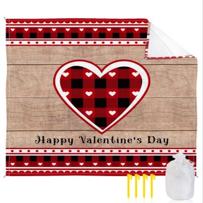 Beach Blanket, Happy Valentine's Day Red Plaid Love Heart Wood Grain Beach Mat 83"x79" Large Picnic Blanket,Sandproof Waterproof Outdoor Beach Blankets for Travel Camping Hiking Beach Vacation