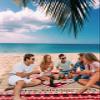 Beach Blanket, Happy Valentine's Day Red Plaid Love Heart Wood Grain Beach Mat 83"x79" Large Picnic Blanket,Sandproof Waterproof Outdoor Beach Blankets for Travel Camping Hiking Beach Vacation view 3