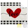 Beach Blanket, Love Valentines Red Heart Black White Buffalo Plaid Linen Beach Mat 83"x79" Large Picnic Blanket,Sandproof Waterproof Outdoor Beach Blankets for Travel Camping Hiking Beach Vacation view 1