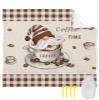 Beach Blanket, Coffee Dwarf Funny Gnomes Linen Texture Brown Plaid Border Beach Mat 83"x79" Large Picnic Blanket,Sandproof Waterproof Outdoor Beach Blankets for Travel Camping Hiking Beach Vacation view 1